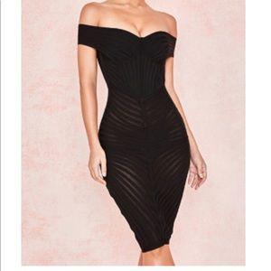 House of CB Black off the shoulder bandage dress.